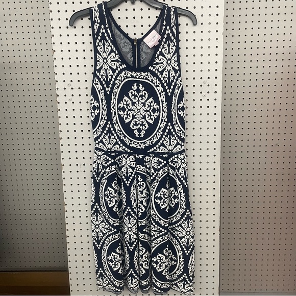 Romeo and Juliet Couture Sleeveless Navy Blue & White Knit Dress Sz L - Picture 9 of 12
